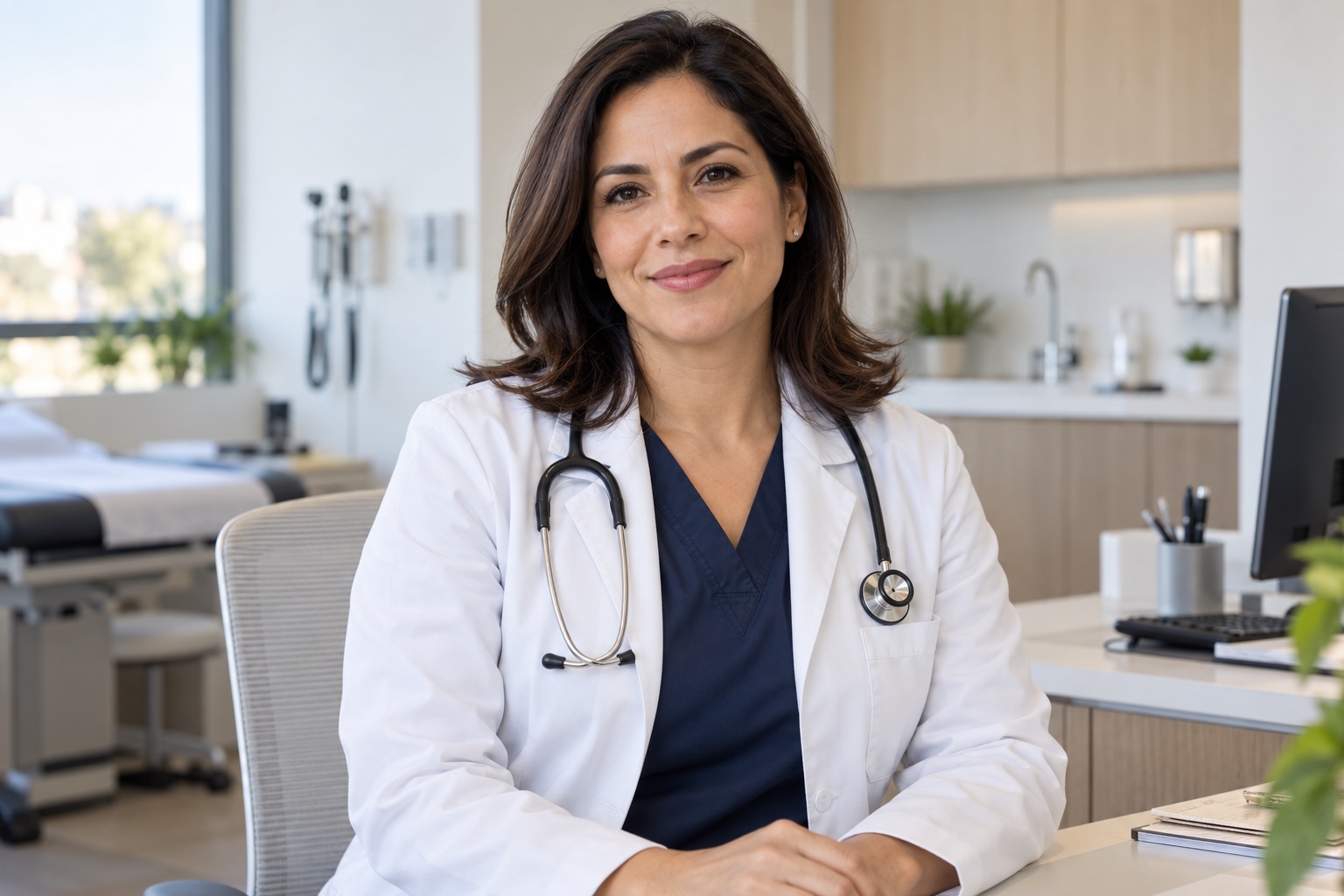 Retrato ilustrativo de una doctora mexicana en su consultorio